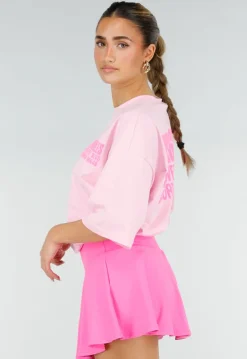 Roze Oversized T-shirt met Tekstprint en Korte Mouwen