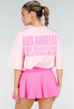 Roze Oversized T-shirt met Tekstprint en Korte Mouwen