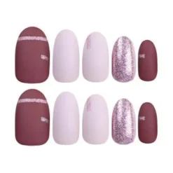 Roze Plaknagels met Glitter Details