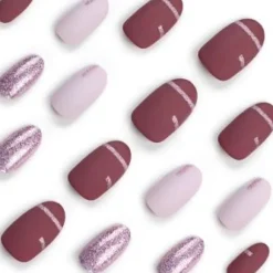 Roze Plaknagels met Glitter Details