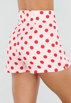Roze Polkadot Skort met Split en Stretch