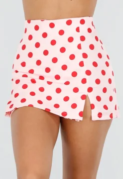 Roze Polkadot Skort met Split en Stretch