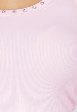 Roze Rib Tank Top met Glitters en Aansluitende Pasvorm