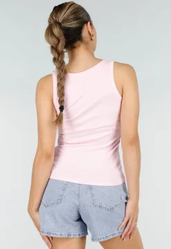 Roze Rib Tank Top met Glitters en Aansluitende Pasvorm