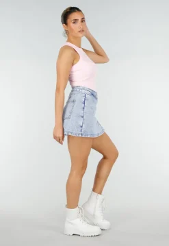Roze Rib Tanktop met Racerback en Gele Tekst