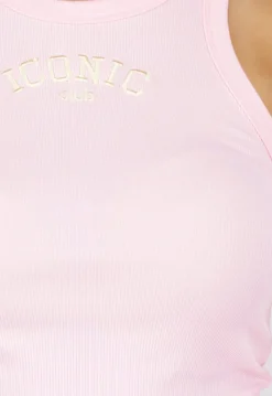 Roze Rib Tanktop met Racerback en Gele Tekst