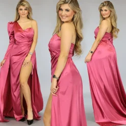 Roze Satin One Sleeve Galajurk met Sleep