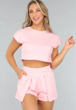 Roze Sportieve Top met Korte Mouwen