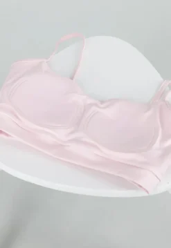 Roze Stretch Mesh Crop Top met Losse Top en Pads