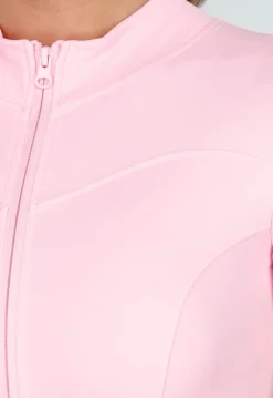 Roze Stretch Sport Jumpsuit met Ritssluiting en Korte Mouwen