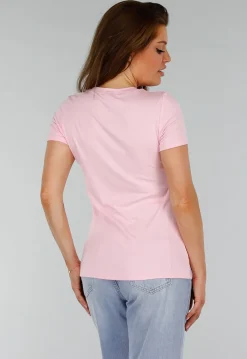Roze Stretch Top met Split en Ronde Hals