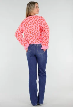 Roze Trui met Oranje Panterprint en Striksluiting