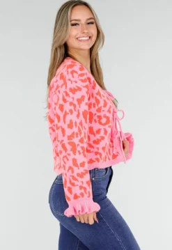 Roze Trui met Oranje Panterprint en Striksluiting
