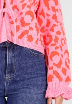 Roze Trui met Oranje Panterprint en Striksluiting