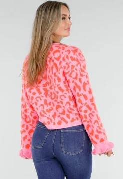 Roze Trui met Oranje Panterprint en Striksluiting