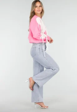 Roze Trui met Witte Hartprint en Franjes
