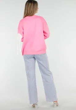 Roze Trui met Witte Hartprint en Franjes
