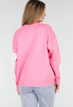 Roze Trui met Witte Hartprint en Franjes