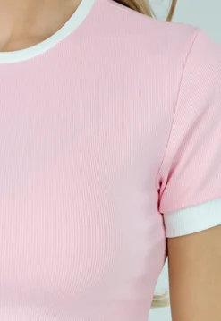 Roze Two Piece Set met Lange Broek en Korte Top met Colorblockingdetails