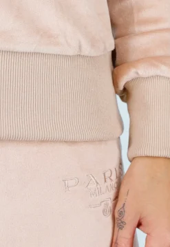 Roze Velours Joggingpak met Lange Mouwen en Wijde Broek