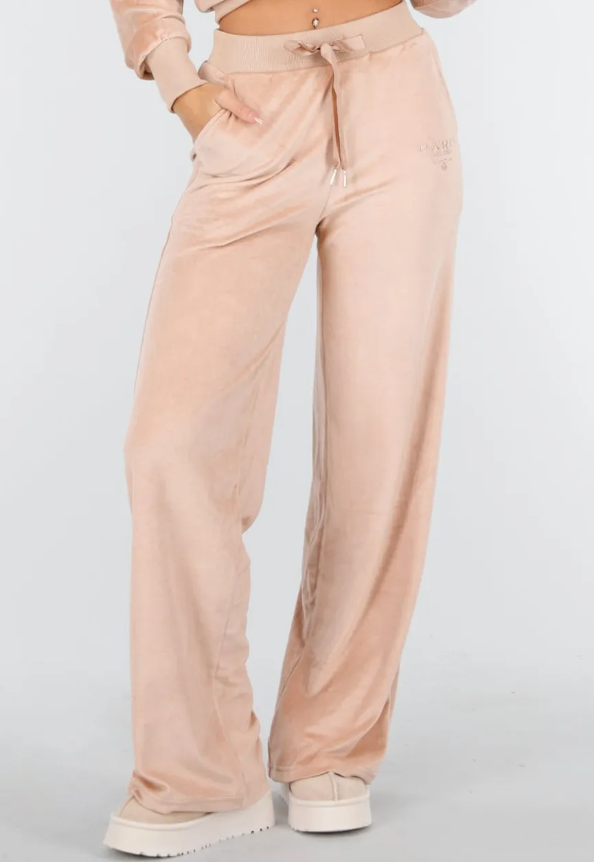 Roze Velours Joggingpak met Lange Mouwen en Wijde Broek