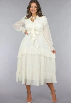Ruched Maxi Jurk in Ecru