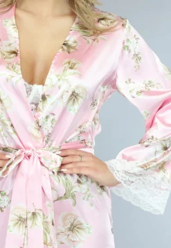 Satijnen Bloemen Kimono in Roze