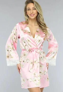 Satijnen Bloemen Kimono in Roze
