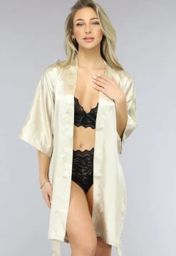 Satijnen Bridal Kimono Kort in Ivory