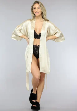 Satijnen Bridal Kimono Kort in Ivory