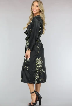 Satijnen Halflange Kimono met Bloemen Print