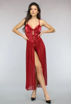 Satijnen Rode Slipdress met Ruches