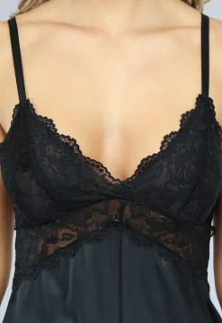 Satin Babydoll met Open Rug in Zwart