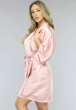 Satin Baby Roze Kimono Kort