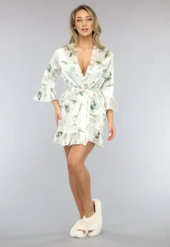 Satin Bloemen Kimono met Ruches