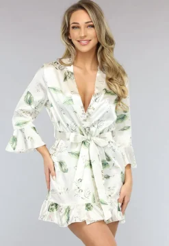 Satin Bloemen Kimono met Ruches