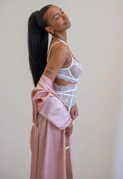 Satin Look Kimono Lang in Rosé