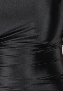 Satin Stretch Avondjurk met One Shoulder in Zwart