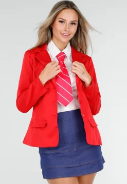 School Girl Uniform Kostuum met Rode Blazer en Stropdas
