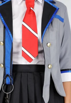 School Uniform Kostuum met Grijze Blazer Blouse Set met Rok en Stropdas