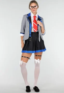 School Uniform Kostuum met Grijze Blazer Blouse Set met Rok en Stropdas