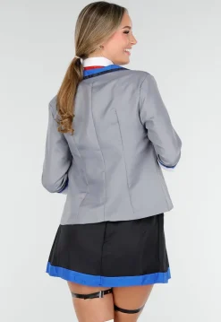 School Uniform Kostuum met Grijze Blazer Blouse Set met Rok en Stropdas