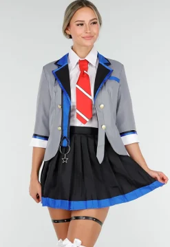 School Uniform Kostuum met Grijze Blazer Blouse Set met Rok en Stropdas