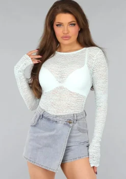See Through Lichtblauwe Kanten Longsleeve Top