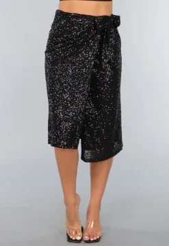 Sequin Midi Wikkelrok in Zwart