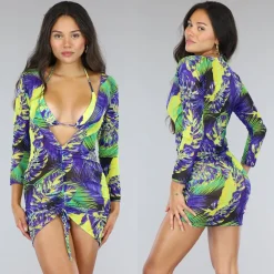 Sexy Jungle Print Bikini Set met Cover Up Jurk