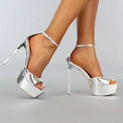 Sexy Metallic Zilveren Plateau Sandaletten