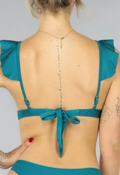 Shimmer Petrol Bikini Top met Ruffles
