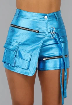 Shiny Metallic Blauwe Cargo Skort