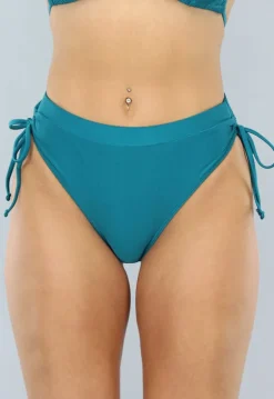 Shiny Petrol Bikini Slip met Scrunch en Strikdetails